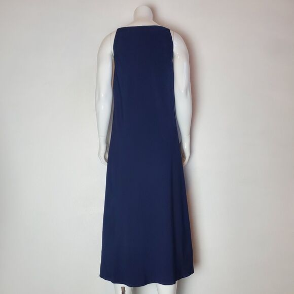 Vintage 90s Josie Navy Blue Red Embroidered Bias Slip Dress - Picture 4 of 8